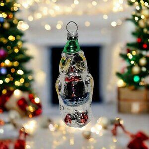 Vintage Glass Christmas Ornament Owl with Green Hat Germany